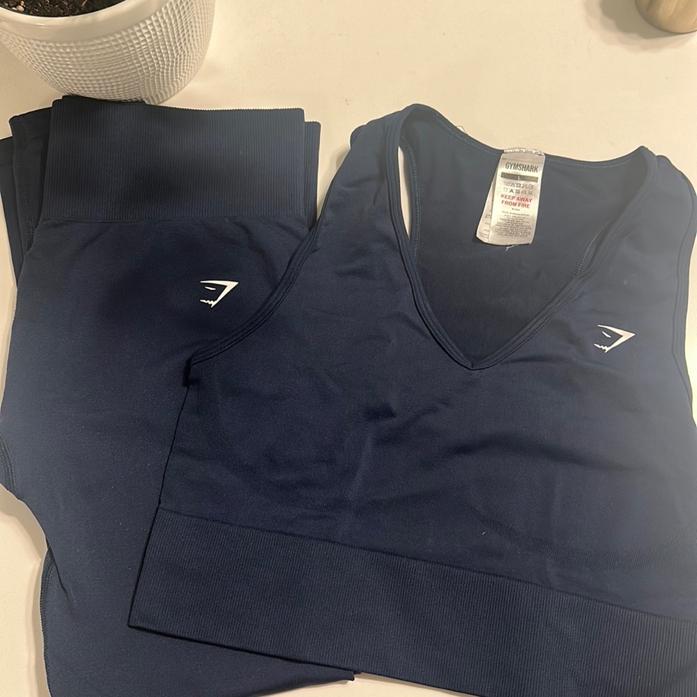 Gym Shark Navy blue set sports bra and leggings size Large in both